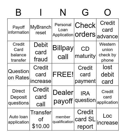 MCC Bingo  Bingo Card