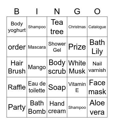 Body Shop Bingo Card