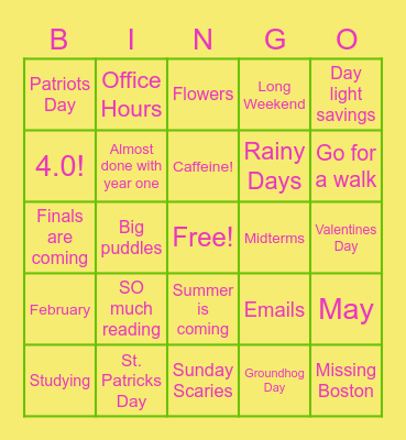 Welcome Spring Semester! Bingo Card