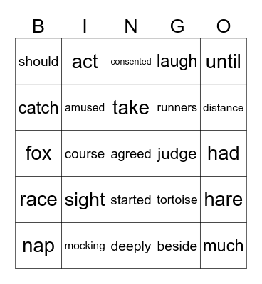 Tortoise and Hare Bingo Card
