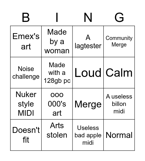 Black MIDI Bing Bingo Card