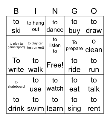 Spanish Verb Board Bingo Card