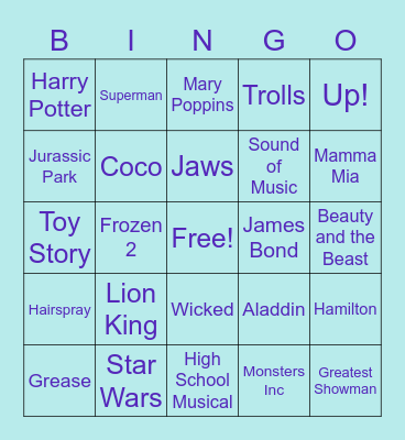 Movie and Musical Bingo Card