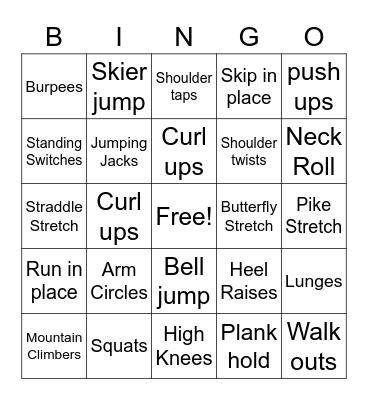 Warm Ups Bingo Card