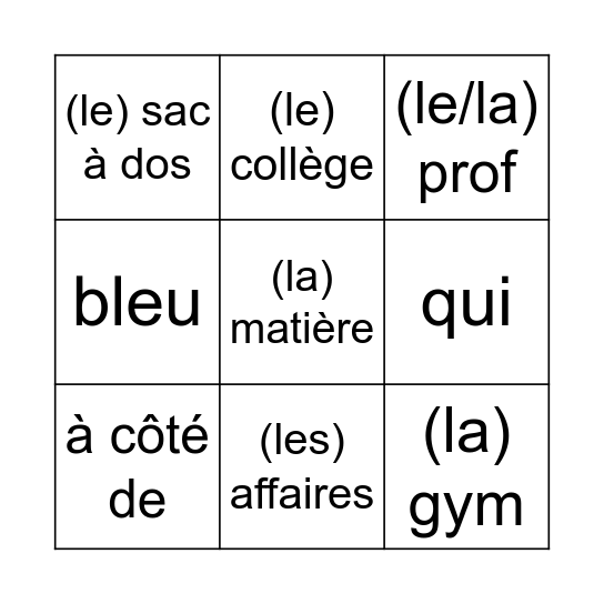 1 havo/vwo chapitre 2 vocabulaire A Bingo Card