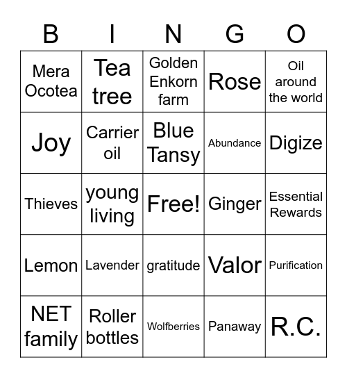 Young Living Thanksgiving Meet up Bingo Card