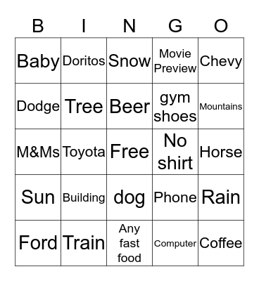 Superbowl 2015 Bingo Card