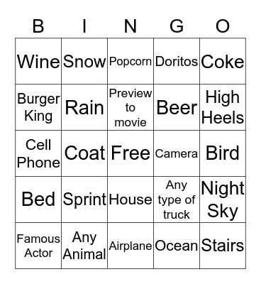 Superbowl 2015 Bingo Card