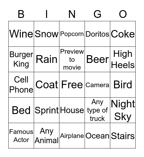 Superbowl 2015 Bingo Card