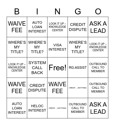 Loan Servicing BINGO Card