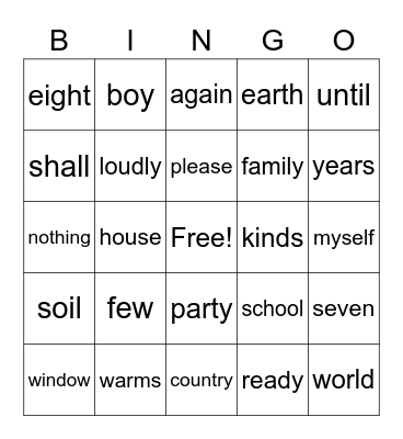 Unit 5 Bingo Card