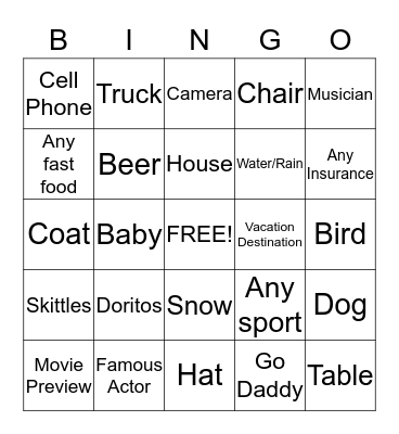 Superbowl 2015 Bingo Card