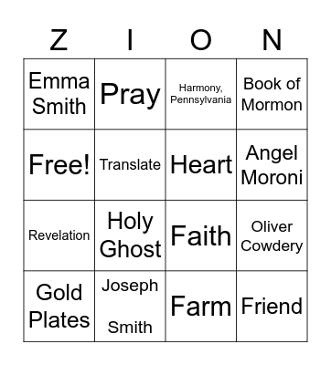 Joseph Smith and Oliver Cowdery Bingo Card