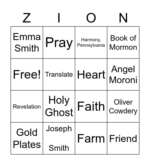 Joseph Smith and Oliver Cowdery Bingo Card