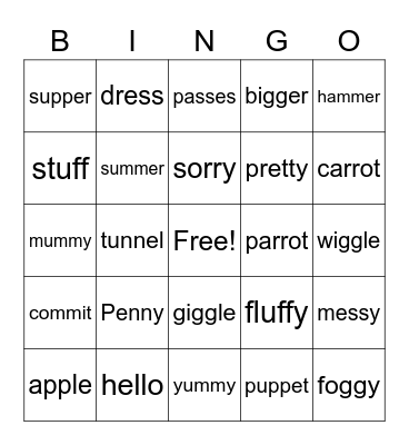sight words Bingo Card