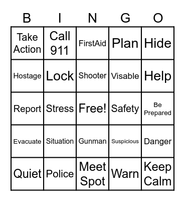 Active Shooter Bingo Card