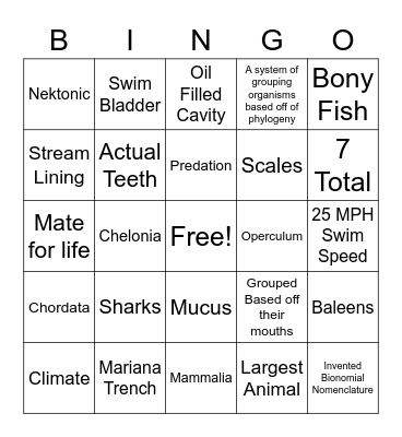 Marine Bio Bingo Card