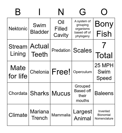Marine Bio Bingo Card