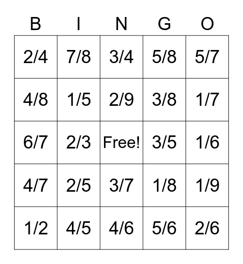 Les Fractions! Bingo Card