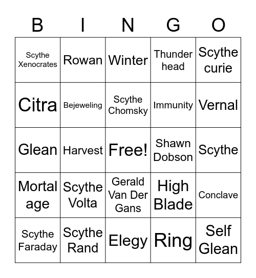 Scythe Donnie Bingo Card