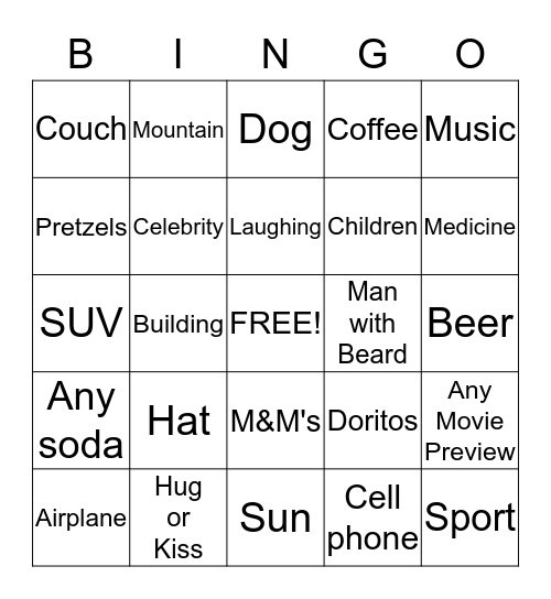 Superbowl 2015 Bingo Card