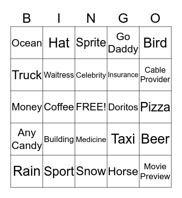 Superbowl 2015 Bingo Card