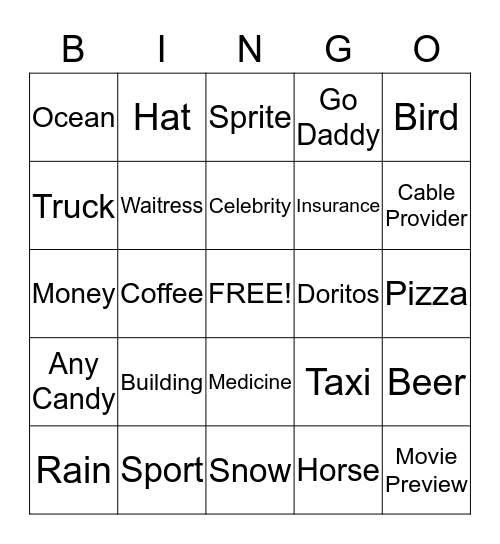 Superbowl 2015 Bingo Card