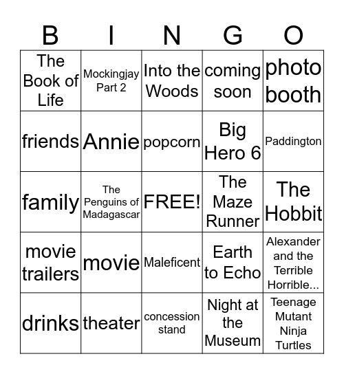 Amanda's Movie Bingo Card