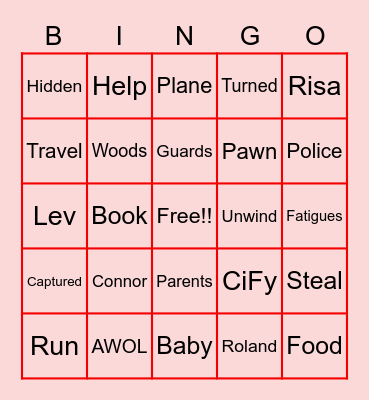 Unwind Nicole P Bingo Card