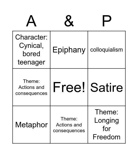 A&P by John Updike Bingo Card