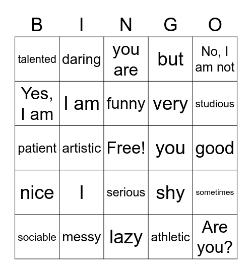 Chapter 1b  - Adjectives Bingo Card