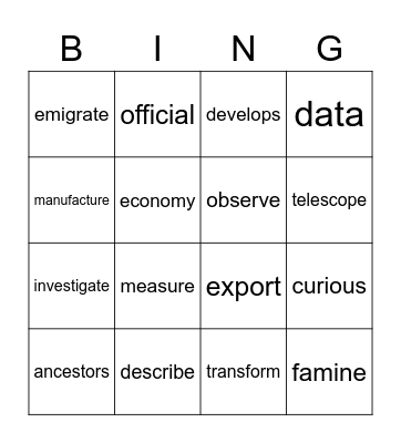 REWARDS Vocabulary Bingo Card