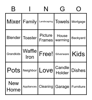Tracy & Troy Housewarming Bingo Card