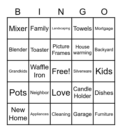 Tracy & Troy Housewarming Bingo Card