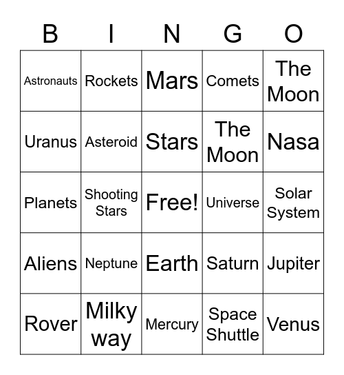 Space Bingo Card