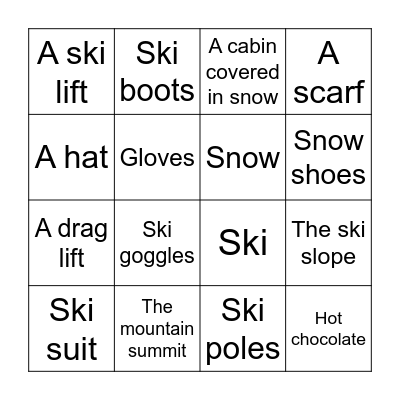 Ski Bingo Card