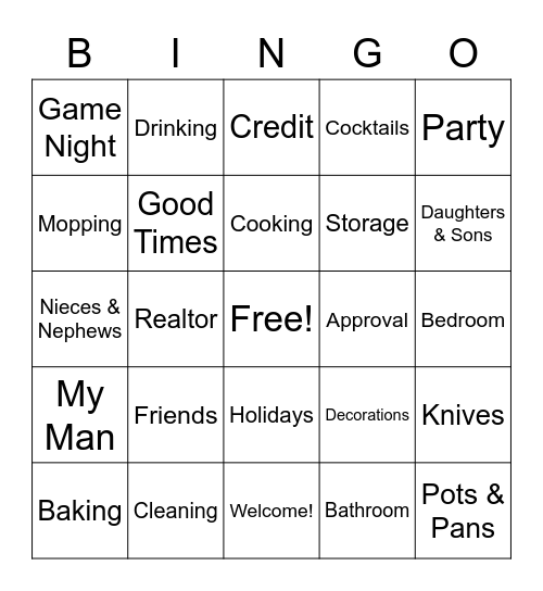 Tracy & Troy's Housewarming Bingo Card