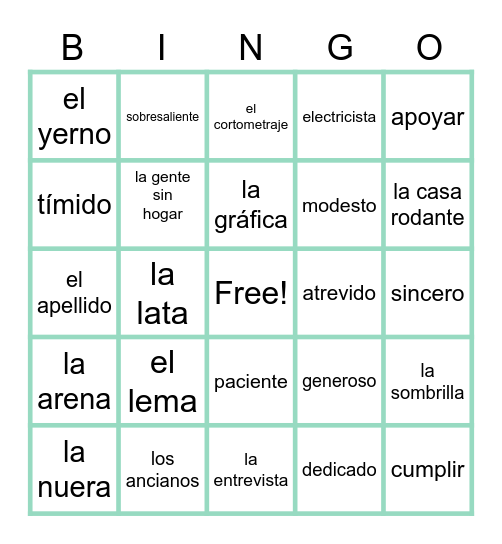 VOCABULARIO SPANISH III UNIT 1,2,3,4 Bingo Card