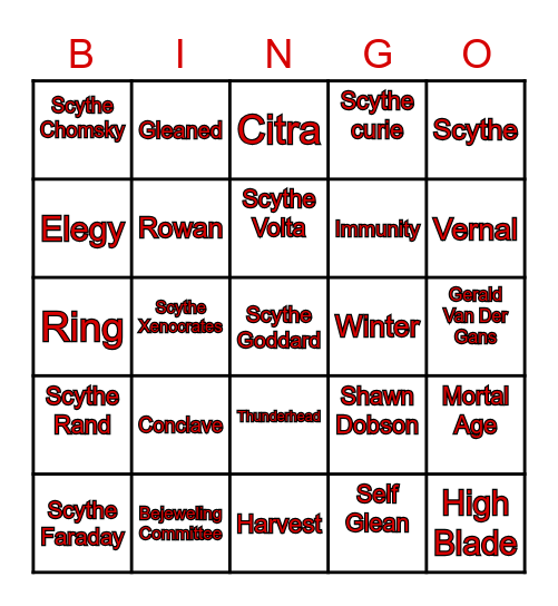 Scythe Donnie Bingo Card