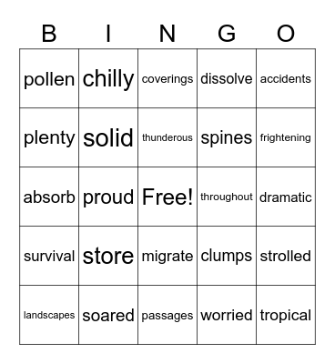 Vocabulary Bingo Card