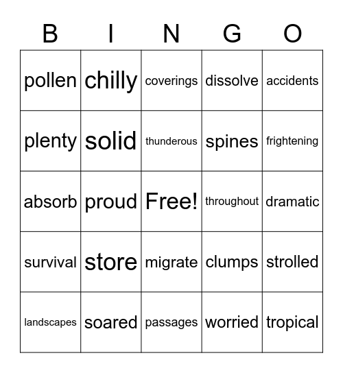 Vocabulary Bingo Card