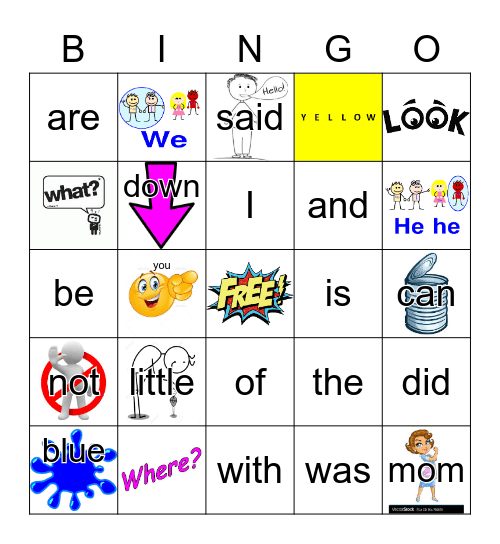 Sight Words Bingo Card