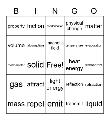 Physical Science Review Bingo Card