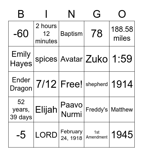 Untitled Bingo Card