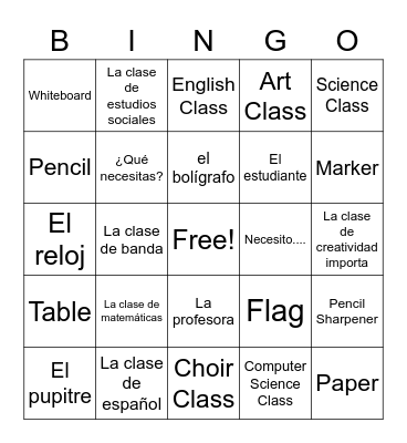 Class Topics/Items Bingo Card