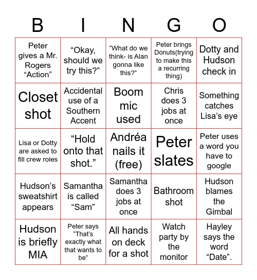 Bad Dates Bingo Card