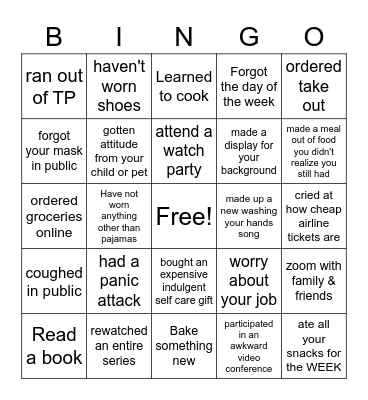 Quarantine BINGO Card