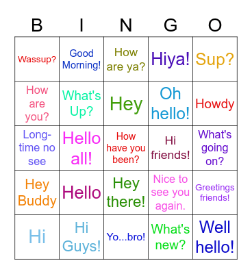 Hello Bingo! Bingo Card
