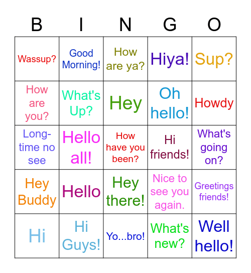 Hello Bingo! Bingo Card
