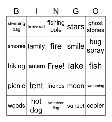 Great American Backyard Campout Day Bingo Card